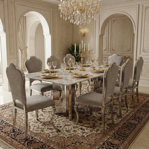 طاوله طعام 8 كراسي استيل رخام 100*200