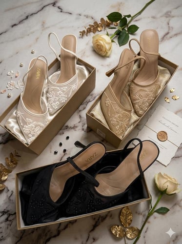 كعب نسائي مطرز أنيق من ZARA بتصميم مدبب وحزام خلفي...