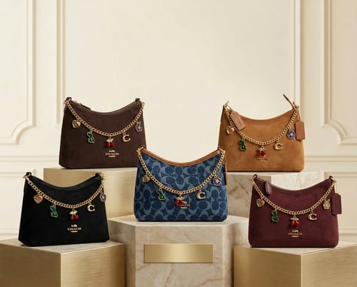 حقيبة كوتش شموه نسائية أنيقة مزينه بتعليقات  معدني...