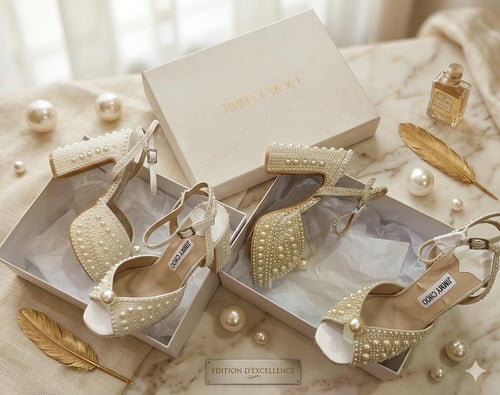 كعب نسائي فاخر مرصع باللؤلؤ من Jimmy Choo ماستر كو...