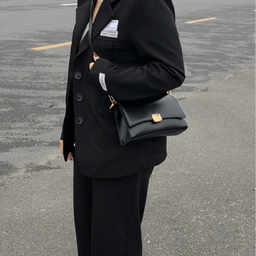 أسود رفرف قفل حقائب النساء بولي Leather الجلود الأ...