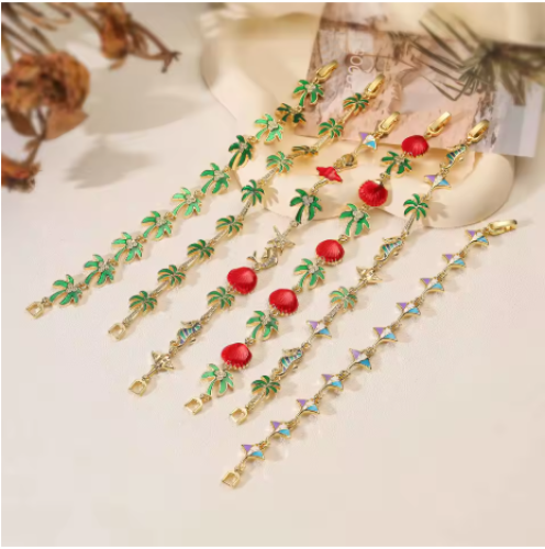 HECHENG، سوار ريترو من المينا الخضراء مع شجرة النخ...