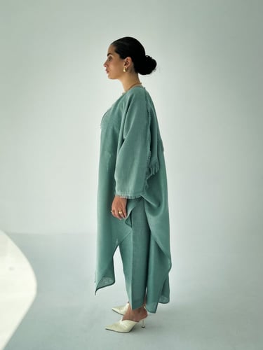 Open cardigan set/blue