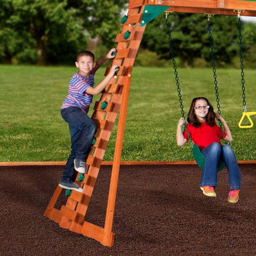 مجموعة إرجوحة خشبية مع منزل