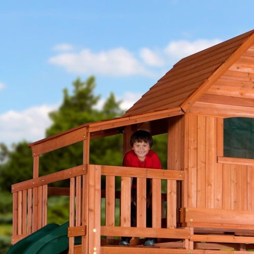 مجموعة إرجوحة خشبية مع منزل