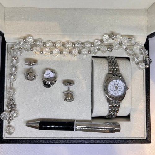 طقم ساعة ولادي أطفال للمناسبات فضي