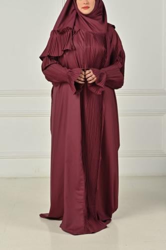 شرشف صلاة نسائي بكسرات أمامية لون عنابي خامة باردة...