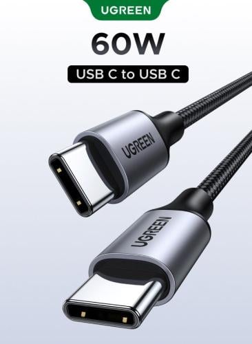 UGREEN كابل USB-C إلى USB-C مضفر 60W بطول 1 متر -...