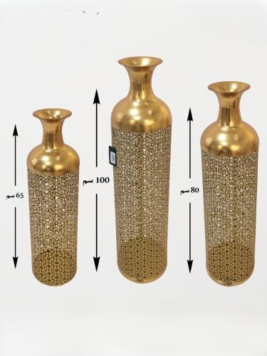 فازات ديكور معدنية ذهبية فاخرة 3 قطع