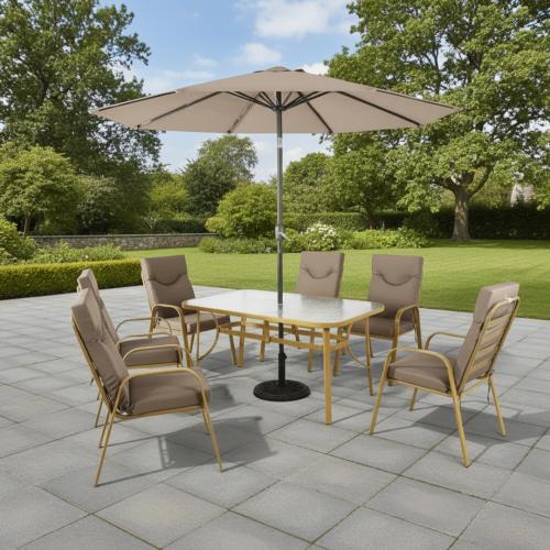 اطقم جلسات خارجية مع طاولة طعام بمظله و 6 كراسي