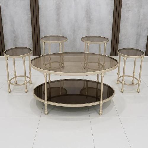 طقم طاولات ضيافة (5 قطع) طاولة وسط + 4 خدمة