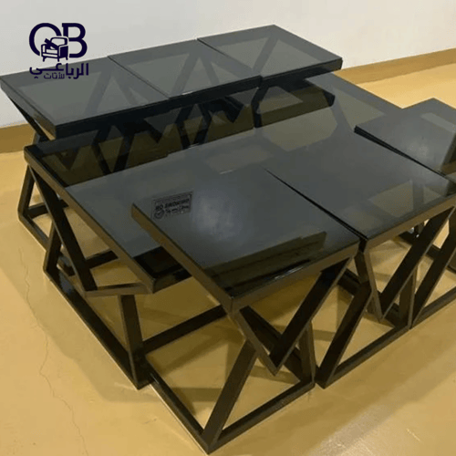 طقم طاولة زجاج اسود V ( 5 قطع أو 7 قطع)