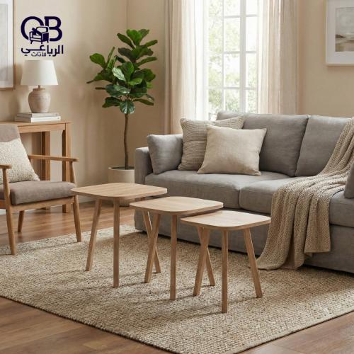طقم طاولة خشب مربع ثلاث قطع