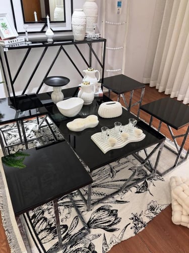 طاولة قهوة ذهبية ( 5 قطع أو 7 قطع)