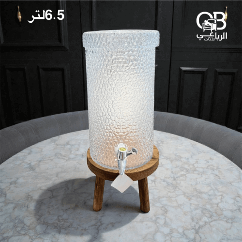 موزع مشروبات زجاج كبير سعة 6.5 لتر مع قاعدة خشبيه