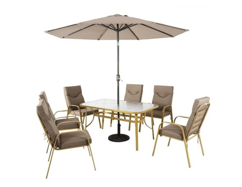 اطقم جلسات خارجية مع طاولة طعام بمظله و 6 كراسي