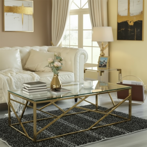 طاولة قهوة ذهبية ( 5 قطع أو 7 قطع)