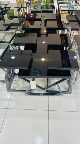 طقم طاولة زجاج اسود V ( 5 قطع أو 7 قطع)