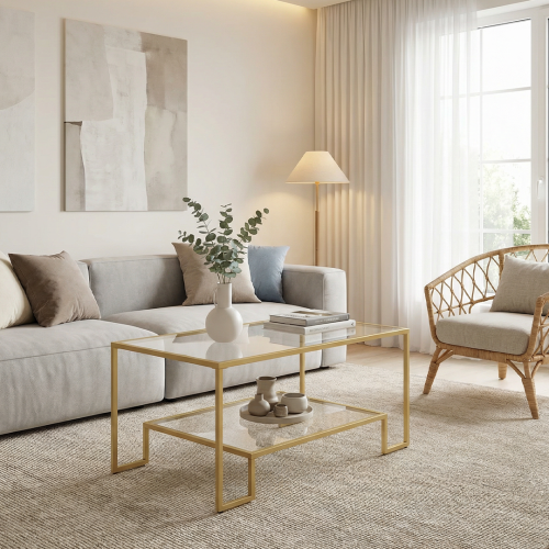 طاولة وسط مودرن برفين زجاج