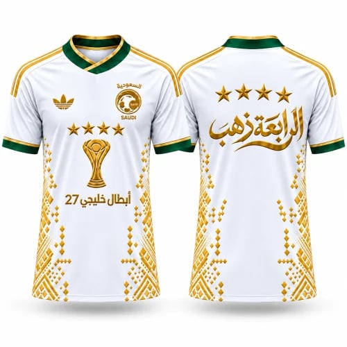 تيشيرت المنتخب الأبيض تتويج خليجي 27- الرابعه ذهب