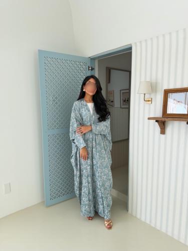 Flower silk blue abaya