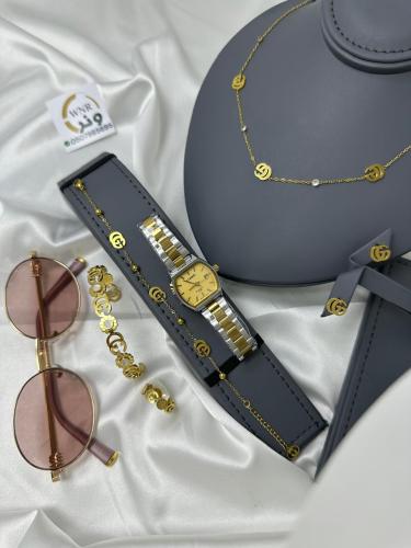 طقم ساعة كاسيو وإكسسوارات غوتشي + نظارة شمسية مجان...