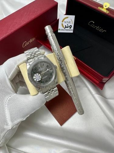 ساعة رولكس ديت جست (بطارية) + قلم كارتير مجاناً -...