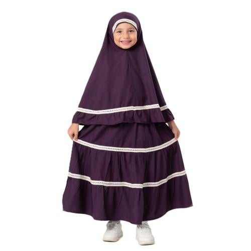 شرشف صلاة قطعتين بناتى بنفسجي غامق