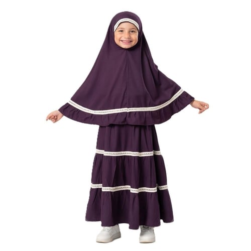 شرشف صلاة قطعتين بناتى بنفسجي غامق