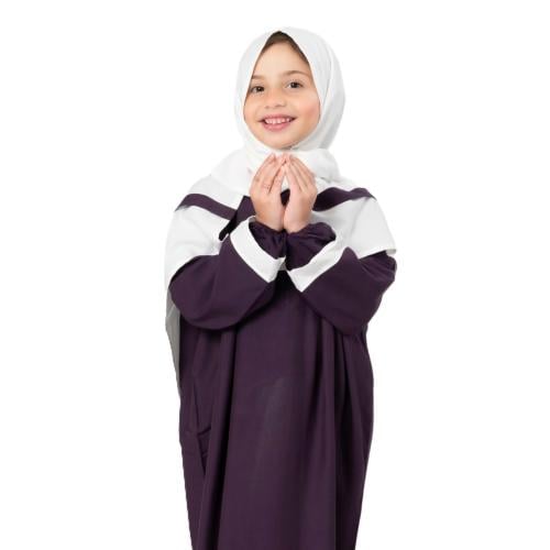 شرشف صلاة بناتي كلوش بسحاب وشريط أبيض - بنفسجي غام...