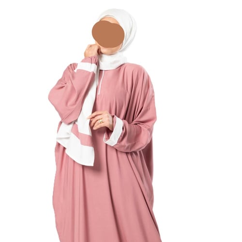 شرشف صلاة كلوش بسحاب وشريط أبيض- وردي