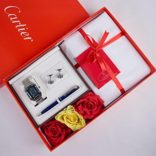 طقم هدايا رجالي لأناقة اسطورية | قماش فاخر وساعة أ...