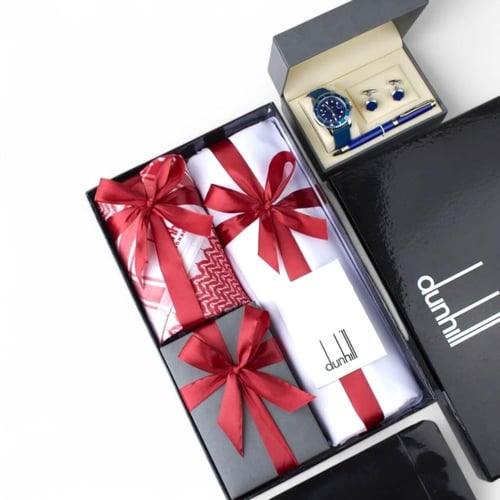 هدية رجالية راقية | شماغ ساعه وقماش فاخر مع كبك وق...