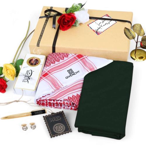 طقم رجالي راقٍ | شماغ، قماش، كبك، قلم وتعليقة سيار...