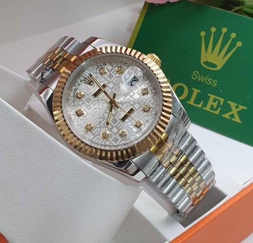 ساعة رجالية فاخرة ثنائية اللون (فضي وذهبي) بمينا م...