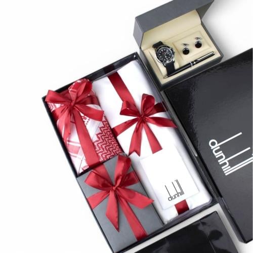 هدية رجالية راقية | شماغ ساعه وقماش فاخر مع كبك وق...