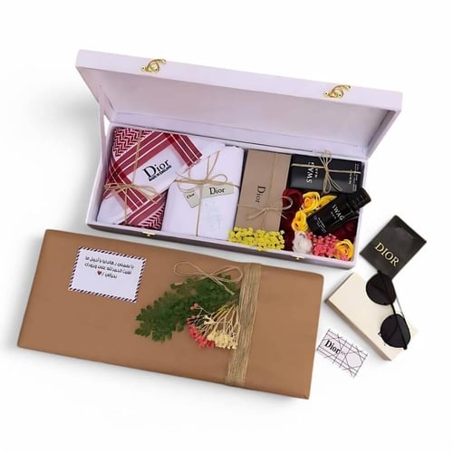 باقة الهدايا الرجالية الفاخرة شماغ وأكسسوارات مثال...