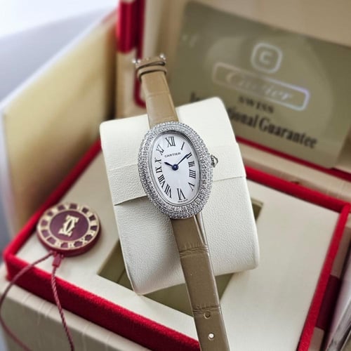 ساعة نسائية بيضاوية فاخرة مرصعة بالزركون بالكامل |...