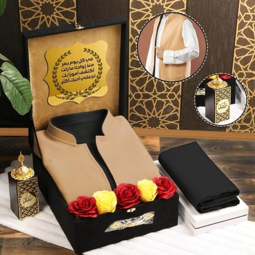 طقم رجالي شتوي فاخر مع سديري ومبخرة مخصصة.