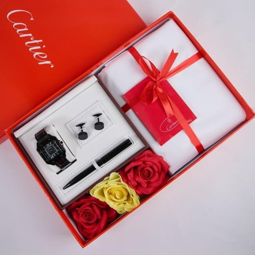 طقم هدايا رجالي لأناقة اسطورية | قماش فاخر وساعة أ...