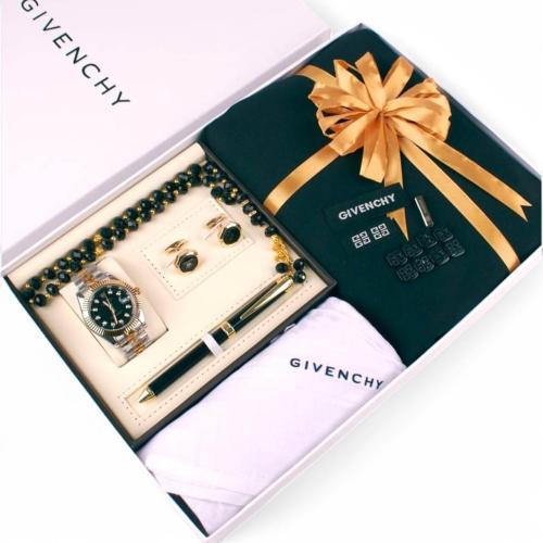 طقم هدايا رجالي فاخر: قماش، شماغ، ساعة، قلم، وكبك...