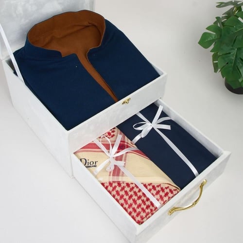 بوكس رجالي فاخر - سديري جوخ مع شماغ وقماش شتوي