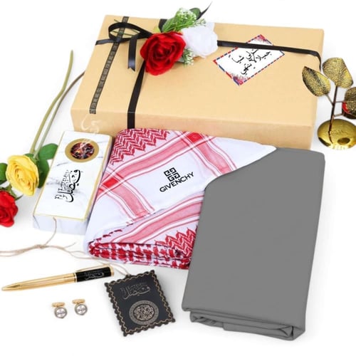 طقم رجالي راقٍ | شماغ، قماش، كبك، قلم وتعليقة سيار...