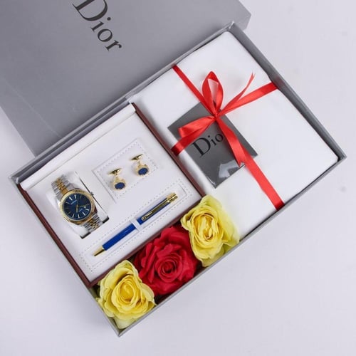 بوكس هدية رجالي عصري:، قماش، قلم،كبك وساعة | الأصي...