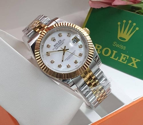 ساعة رجالية فاخرة ثنائية اللون (فضي وذهبي) بمينا م...