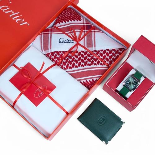 طقم هدايا رجالي صيفي فاخر | شماغ، قماش، وساعة أنيق...