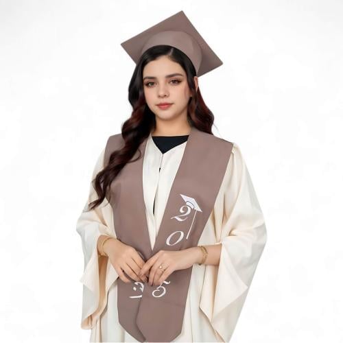 عباية تخرج لون بيج مع وشاح لحمي - أناقة وفخامة ليو...