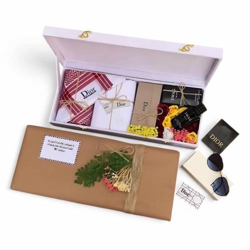 باقة الهدايا الرجالية الفاخرة شماغ وأكسسوارات مثال...