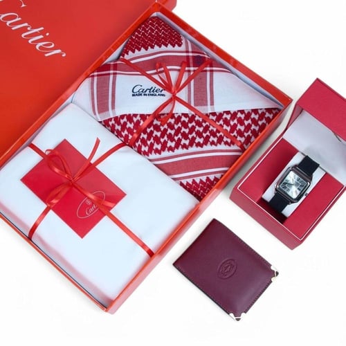 طقم هدايا رجالي صيفي فاخر | شماغ، قماش، وساعة أنيق...