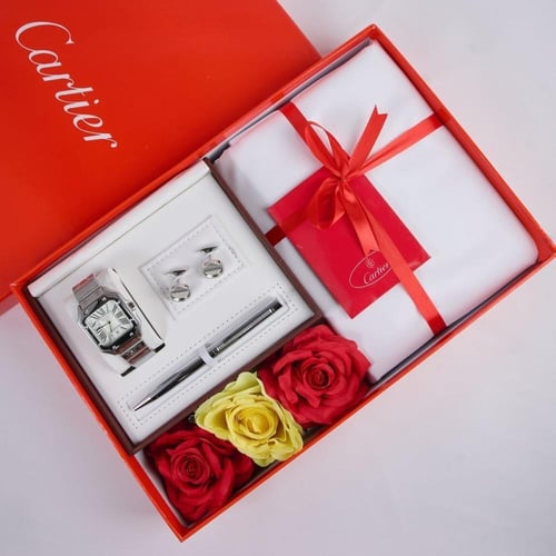 طقم هدايا رجالي لأناقة اسطورية | قماش فاخر وساعة أ...